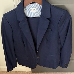 J. Crew Navy Blazer with Gold Buttons with matching cropped pants.